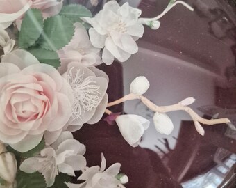 Cadre Photo Ancien Bombé Ovale En Celluloïd, Motif Bouquet De Fleurs, Rare