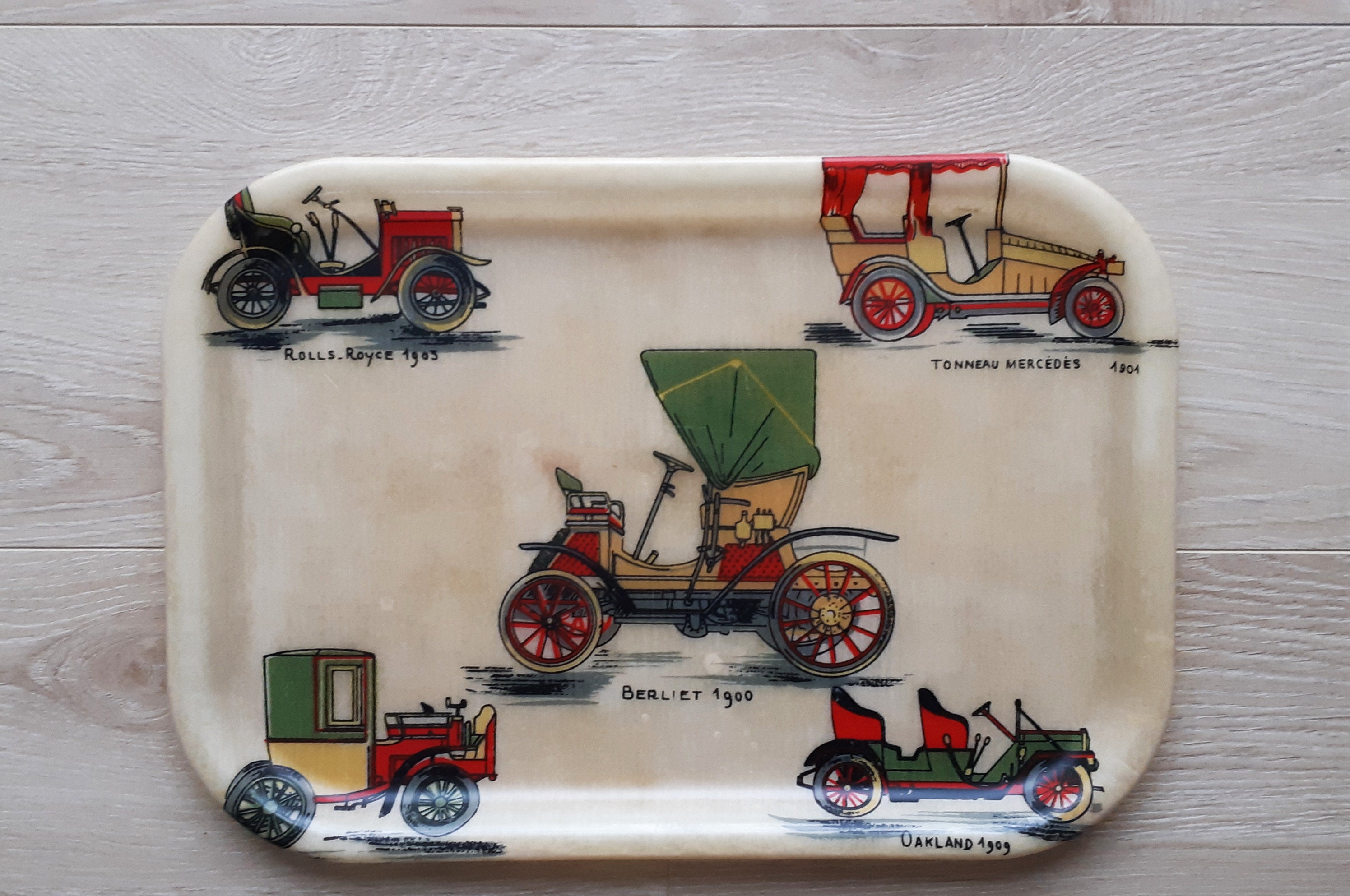 Plateau Vintage en Fibre de Verre, Motif Tacots , Voitures Anciennes