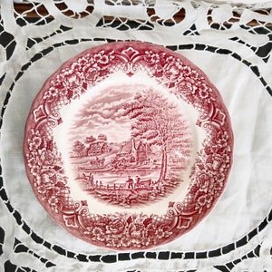 Red English porcelain dinner plate, Grindley, Staffordshire, England
