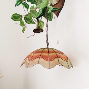 Mother-of-pearl and brass pendant light, vintage light, 1950s
