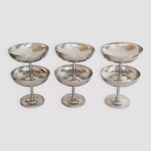 Set of 6 large ice cream cups on foot, in 18/10 stainless steel, 1970s, made in France