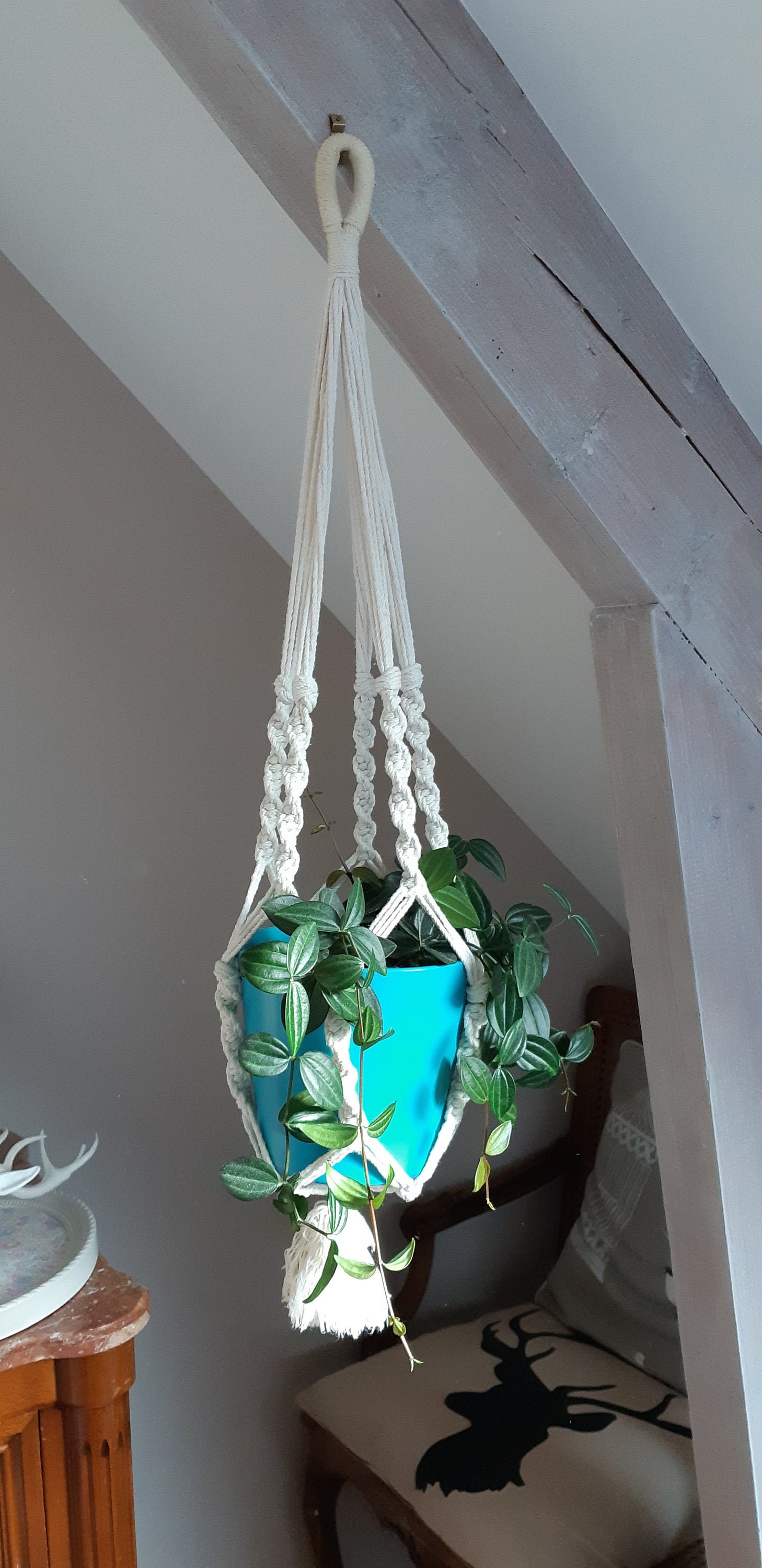Suspension en Macramé , Ficelle Vintage