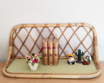Mensola vintage in rattan e vimini, realizzata in Francia