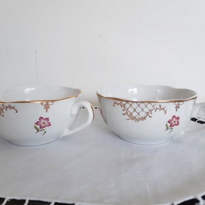 Sarreguemines porcelain teacups, vintage French, 1950s