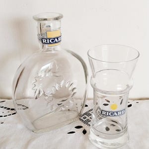Ricard water carafe and glass, pitcher, made in France, French vintage, 50s