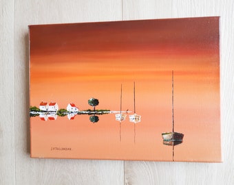 Acrylgemälde auf Leinwand J P Taillandier, Marine, „schöner Abend“