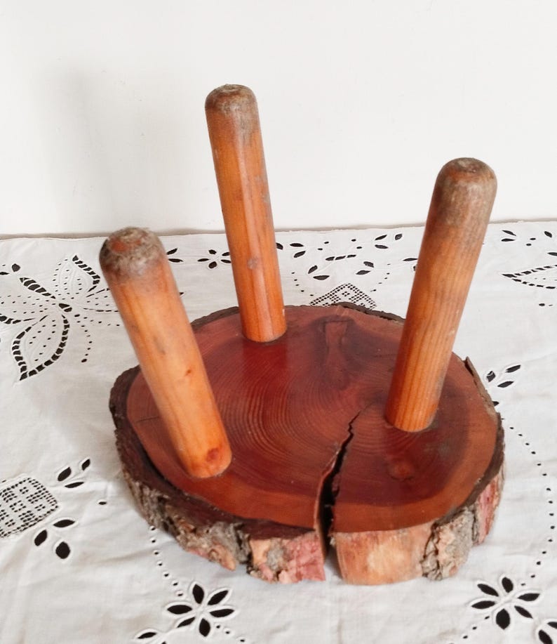 Solid Wood Farmhouse Stool, Vintage French, Bedside Table, Plant Stand