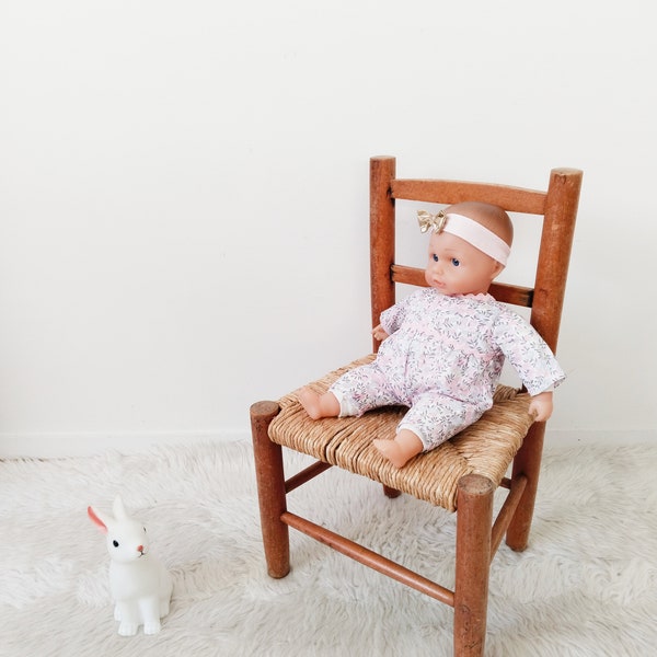 Chaise enfant vintage en bois et paille