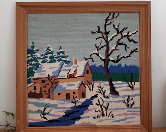 Cadre à Broder Vintage - Thème Fleurs (anémones) - Dimensions 24 X 15.5 Cm - Occasion