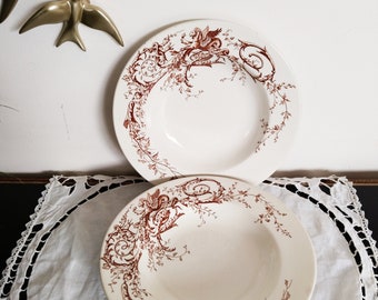 Set of 2 soup plates in Lunéville earthenware, K G, Joinville model, 1930s