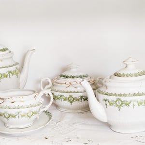 Antique green and gold English porcelain tea/coffee service