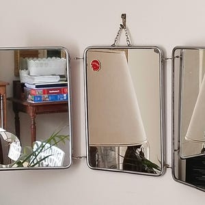 Vintage French Triptych Barber Mirror with Chain, 1950s