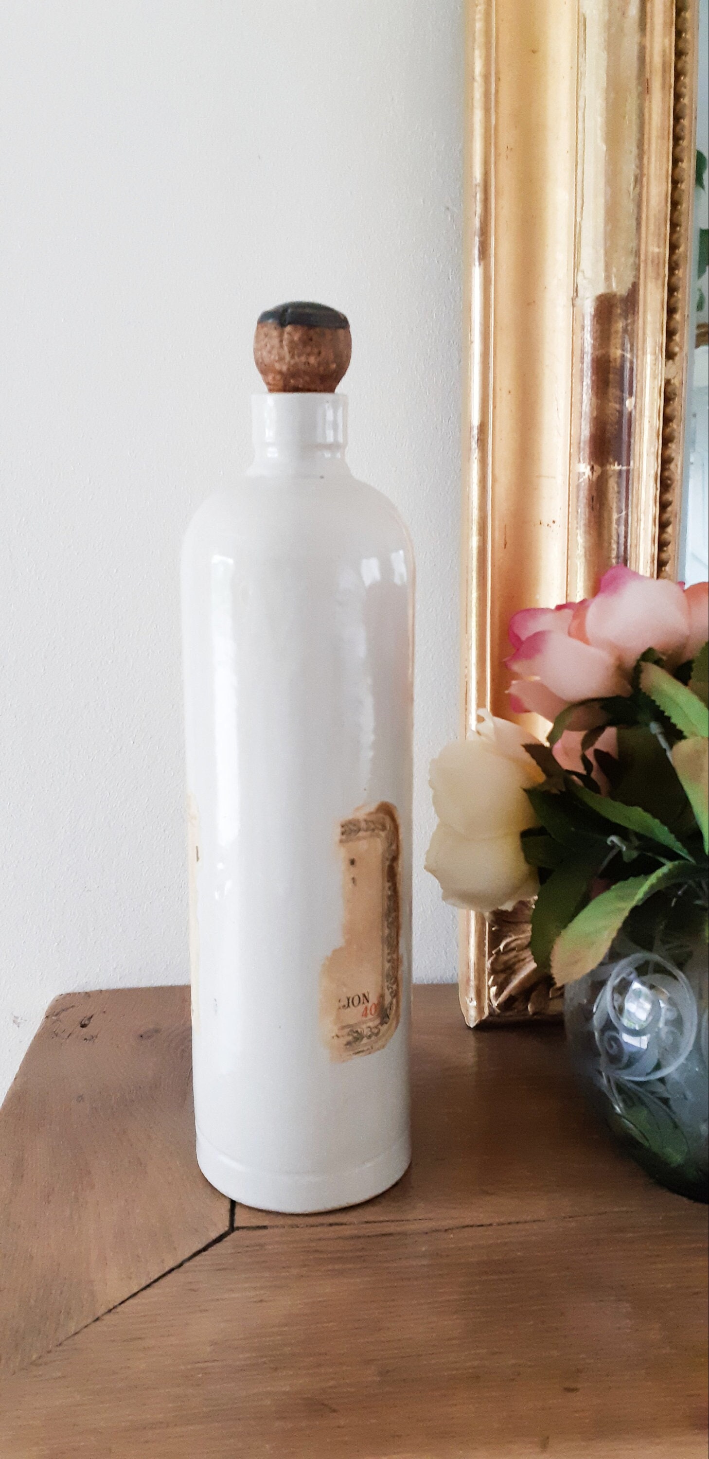 Bouteille en Grès Émaillée Vintage , Vase Vinaigrier