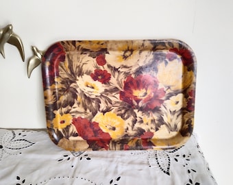 Vintage fiberglass tray, floral pattern, 1950s