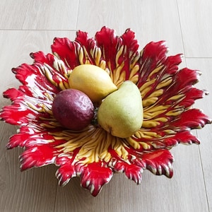 Fruit bowl, dish, in Vallauris style slip, vintage French