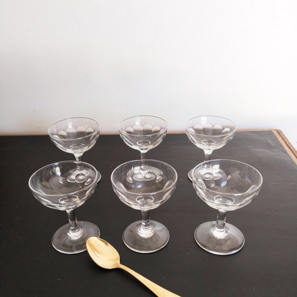 6 crystal champagne glasses, vintage French