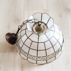 Mother-of-pearl and brass pendant light, vintage light, 1950s