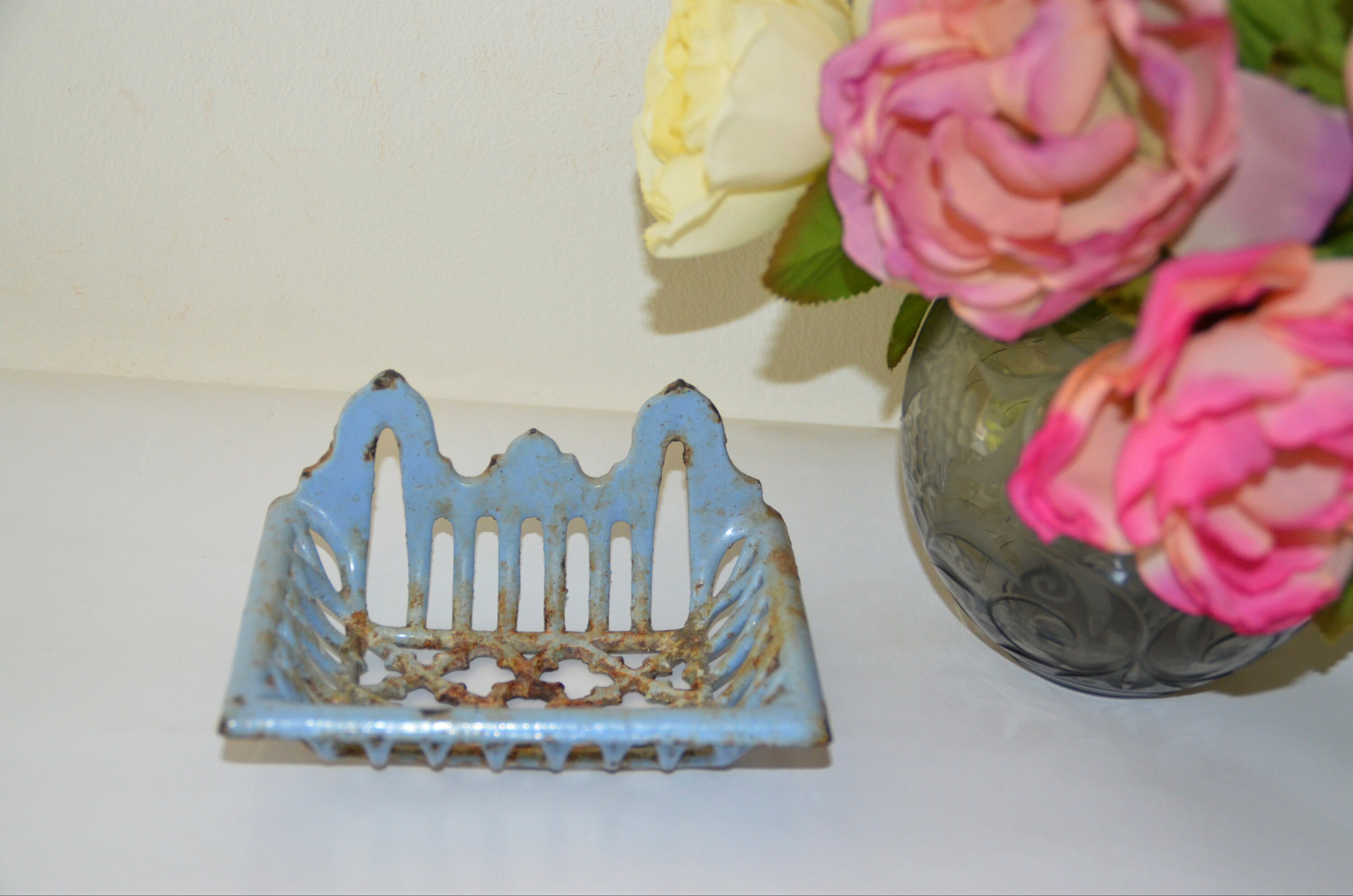 Porte-Savon Vintage en Émail Bleu , Années 40 Français