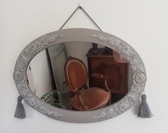 Miroir classique patiné taupe , vintage français