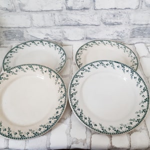 Flat plates in Gien earthenware, Montigny, ironstone, vintage French, 1950s