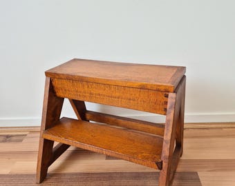 Vintage wooden storage stool, handcrafted, 1950s, shoeshine stool