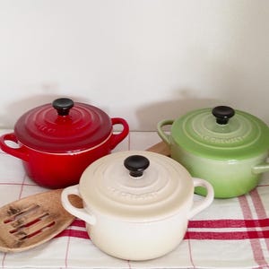 Set of 3 mini ceramic casseroles, Le Creuset, made in France, 10 cm