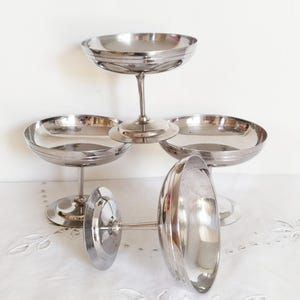 Set of 4 vintage ice cream cups on foot, in 18/10 stainless steel, 1970s, made in France