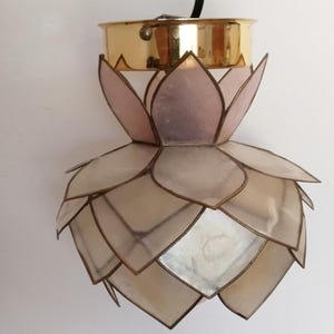 Pendant light, mother-of-pearl and brass ceiling light, vintage lighting, 1950s