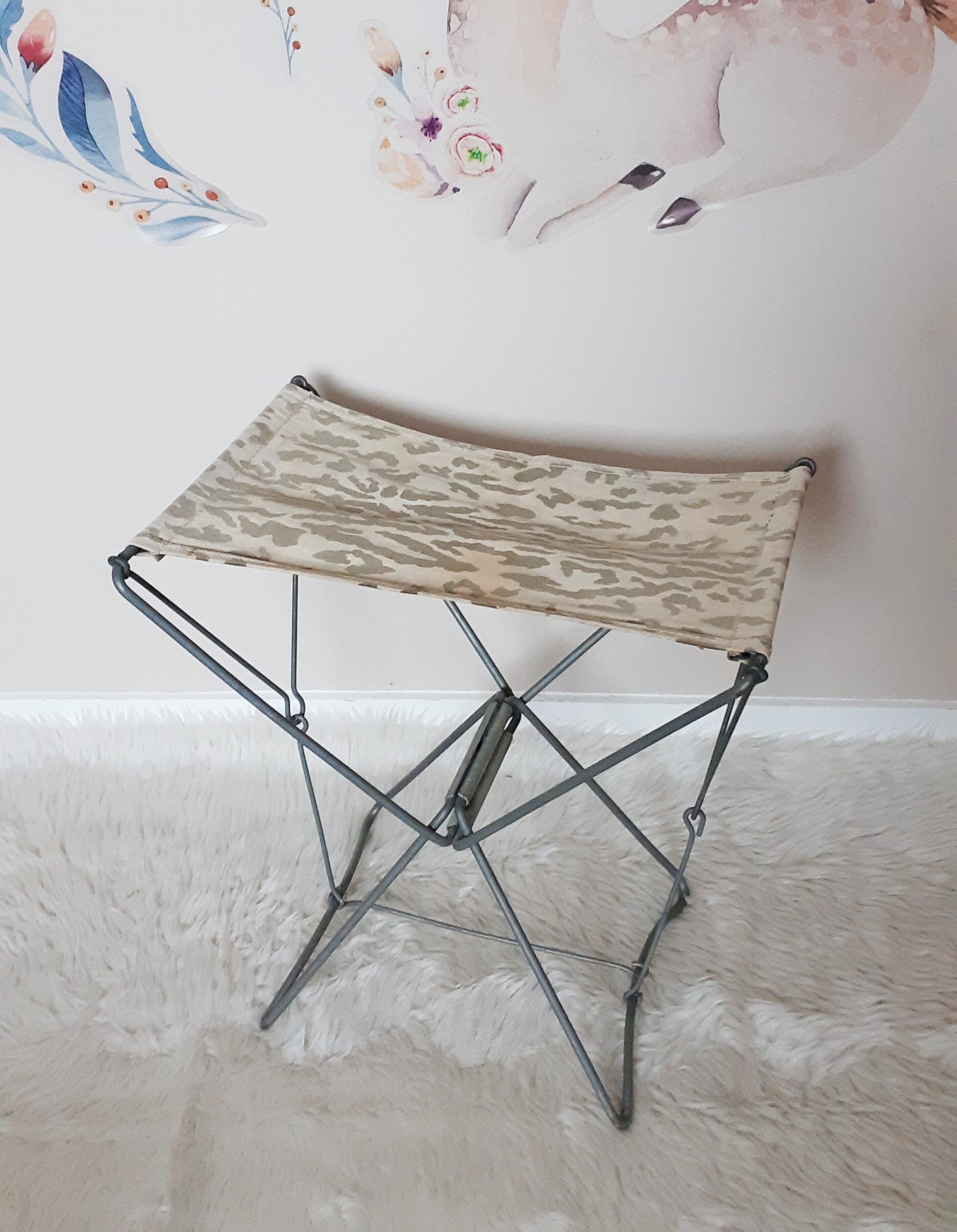 Siège de Pêche Vintage Pliable en Toile, Tabouret