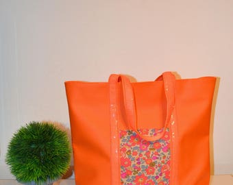 Sac cabas VB en  simili cuir orange (SEQUINS) et Liberty