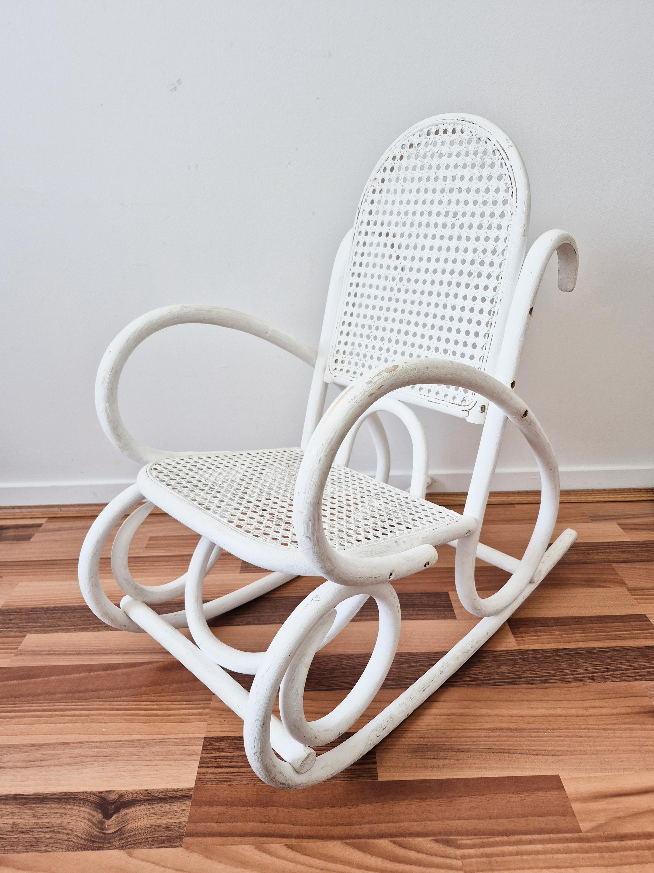 Fauteuil Rocking Chair En Rotin Et Cannage , Enfant, Vintage Français