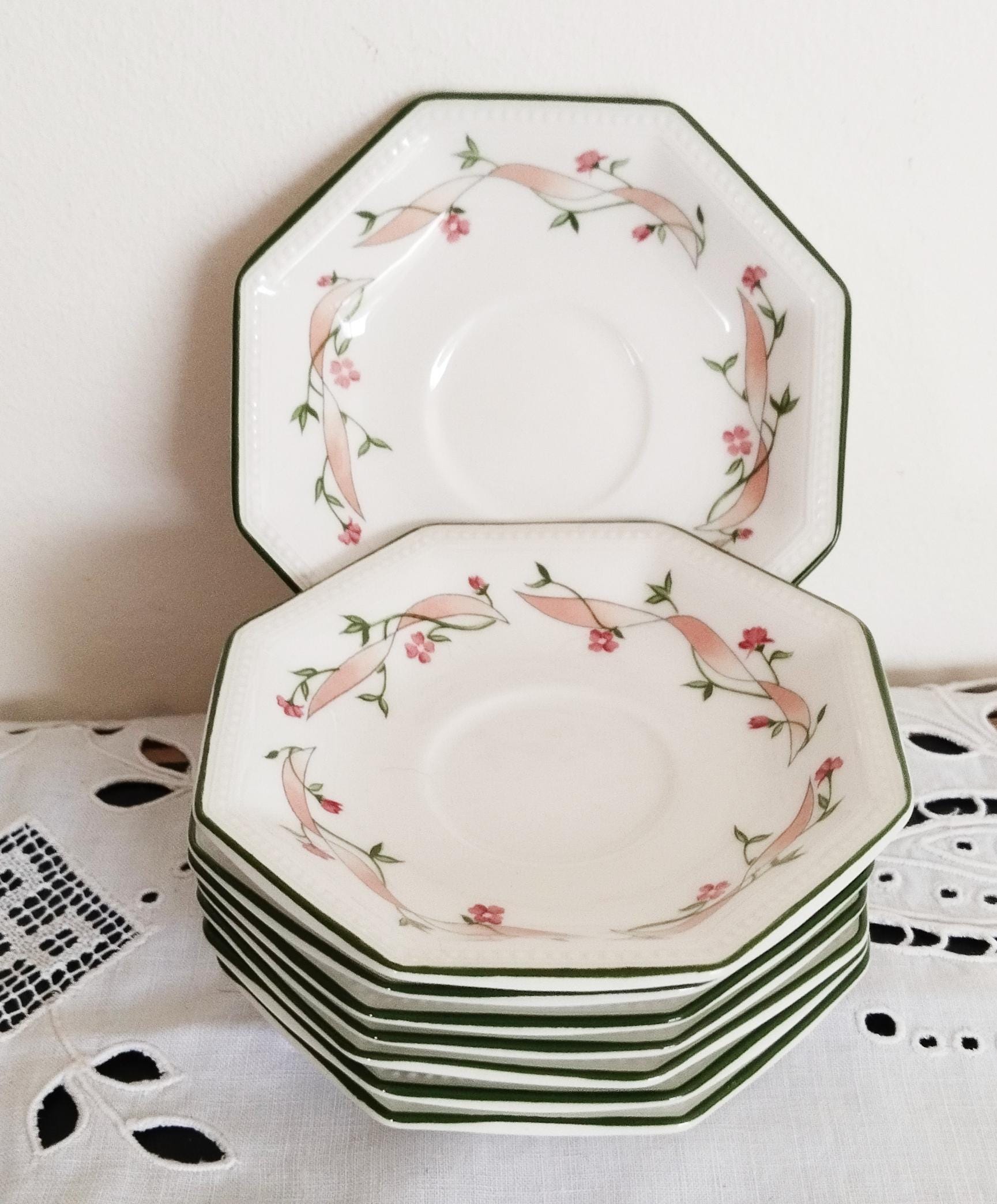 Lot De 2 Assiettes Creuses Arcopal Vintage Forme Hexagonale 21 Cm - Décor Floral Multicolore