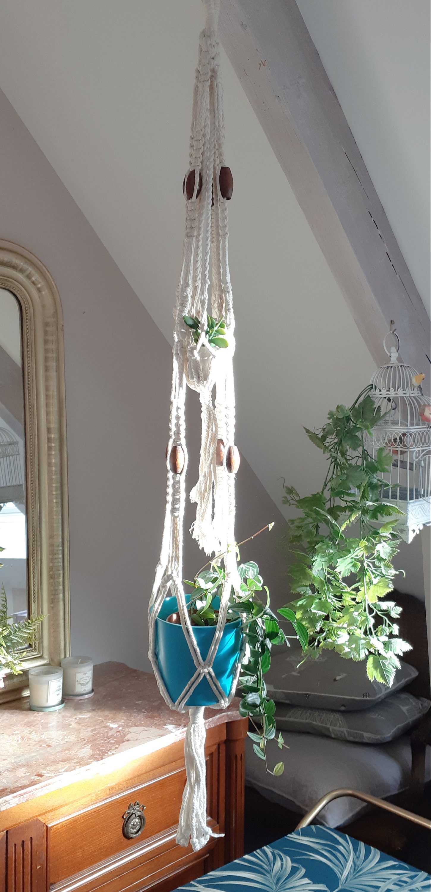 Suspension Vintage en Macramé , Porte-Plantes