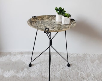 Black Metal Tripod Table With Round Fiberglass Top, Vintage, Side Table, Scoubidou - Etsy Black Metal Tripod Table With Round Fiberglass Top, Vintage, Side Table, Scoubidou - Etsy
