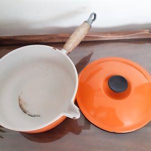 Le Creuset saucepan with lid, 20 cm, cast iron, wooden handle, 1940s, vintage French