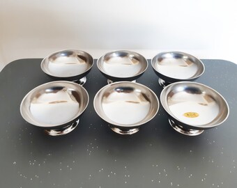 Ice cream or sorbet cups on foot, set of 6, vintage, stainless steel, 70s, made in France (lot 5)