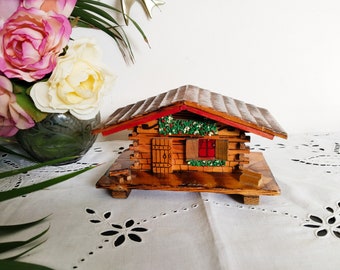 Swiss miniature chalet, wooden, jewelry box, mountain chalet