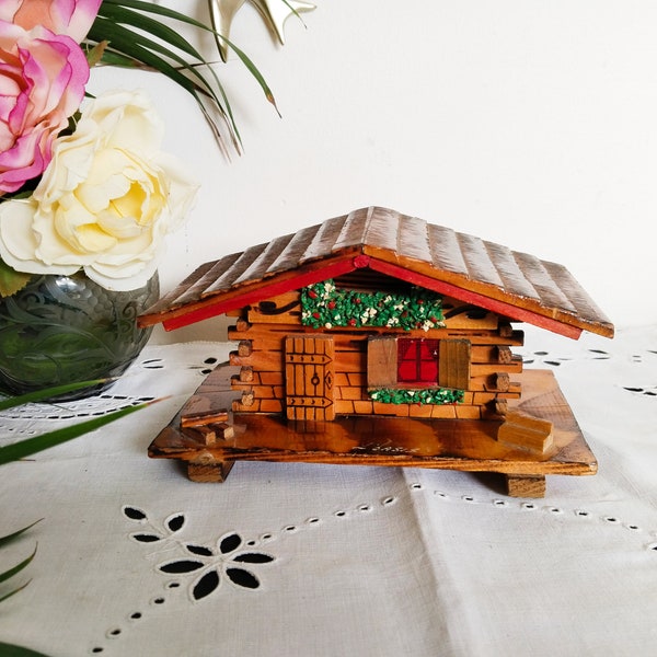 Swiss miniature chalet, wooden, jewelry box, mountain chalet