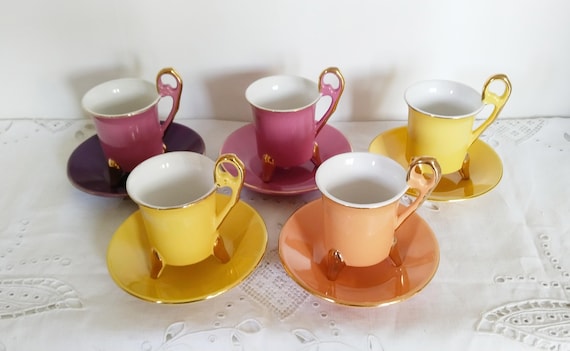 Lot De 5 Tasses Et 8 Soucoupes Geneviève Lethu – Touraine, écru Et Marron