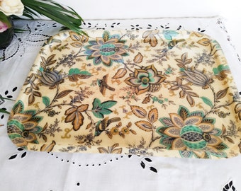 Vintage fiberglass TRAY, blue floral pattern, 1950s