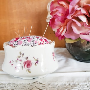 Porcelain pincushion, Liberty fabric, handmade creation