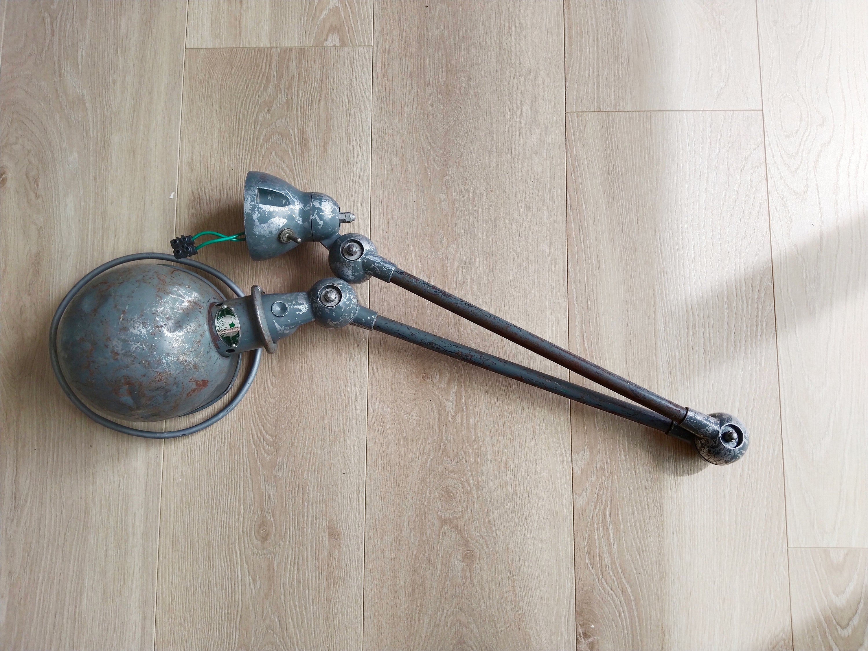 Jieldé grey workshop lamp, 2 arms, functional, 1950s, vintage French