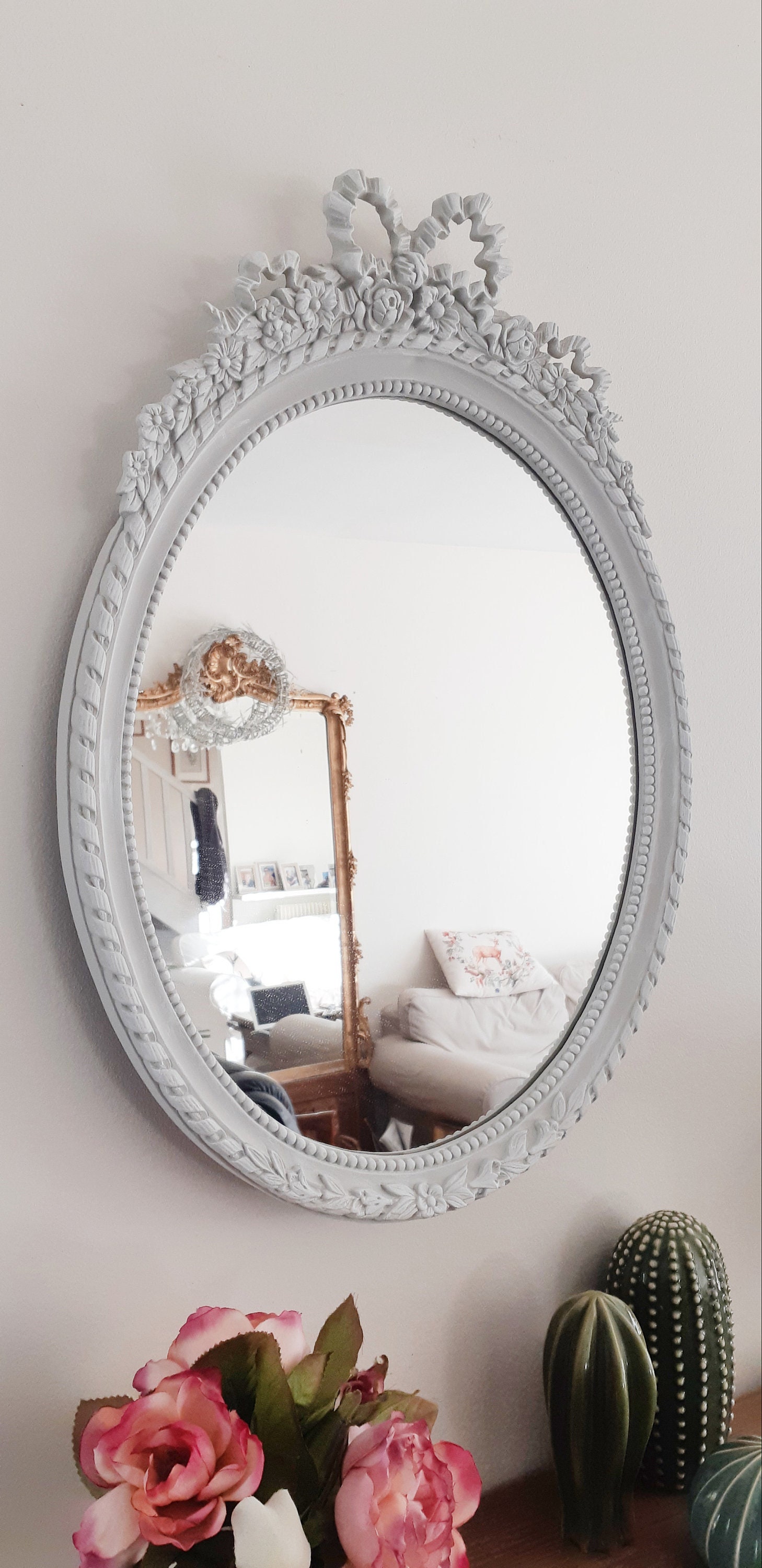 Miroir à Noeud Ovale en Résine Patiné Taupe Clair , 61 cm