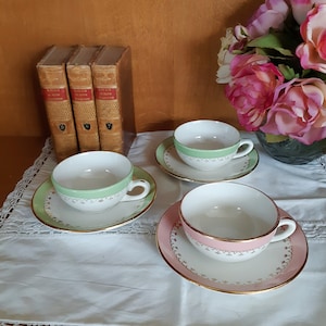 Coffee cups (3) in Saint Amand earthenware, ironstone, Sarreguemines, vintage French, shabby chic