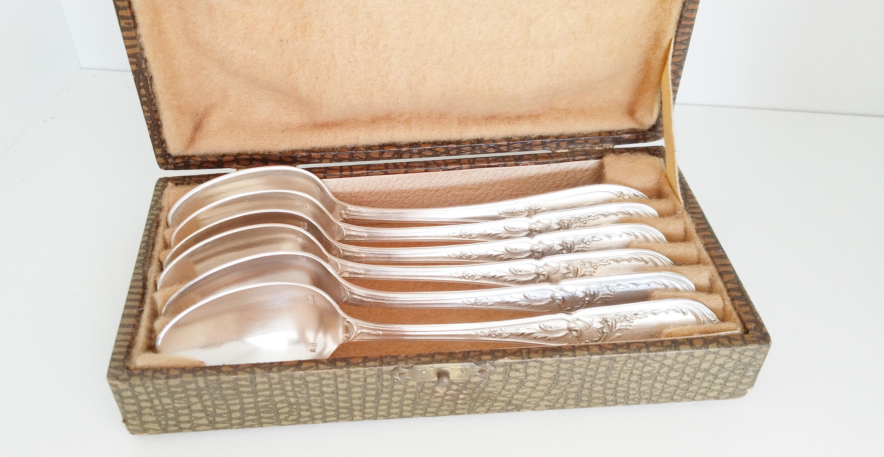 Cucchiai da dessert d'argento francesi d'epoca Italia