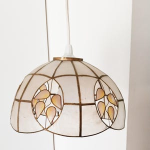Mother-of-pearl and brass pendant light, vintage light, 1950s