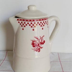 Comptoir de Famille coffee maker in white and red porcelain, French, pitcher