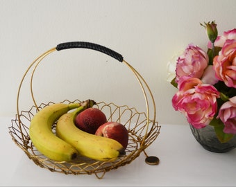 ERDECOR basket gilded with fine gold made in France in 1950, Basket with black scoubidou handle