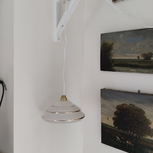 White and gold granite glass pendant light, portable lamp, vintage lighting, 1950s