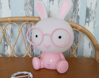 Pink rabbit night light lamp with glasses